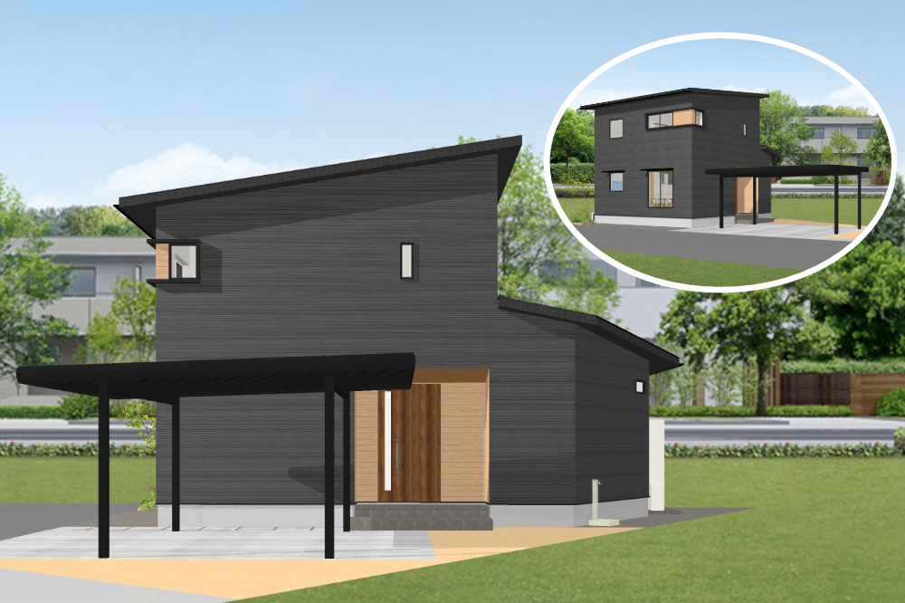 新築・注文住宅・リフォームなら鳥取県米子市の地元工務店、小田原工務店にお任せください。S様邸268、外観完成予想図の写真。