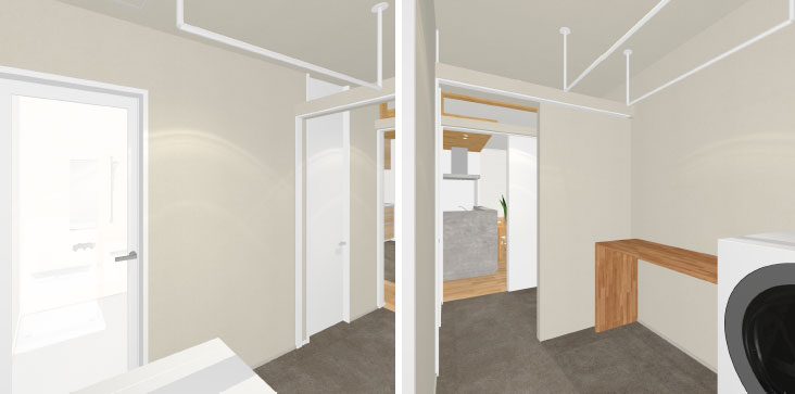 新築・注文住宅・リフォームなら鳥取県米子市の地元工務店、小田原工務店にお任せください。内観ランドリースペースの完成予想図の写真