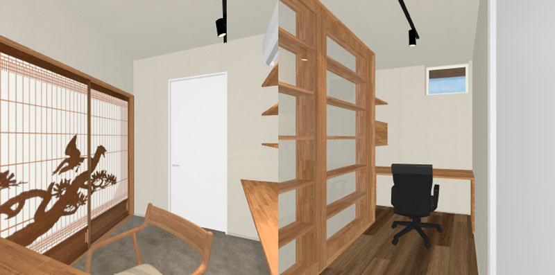 新築・注文住宅・リフォームなら鳥取県米子市の地元工務店、小田原工務店にお任せください。内観、書斎の完成予想図写真